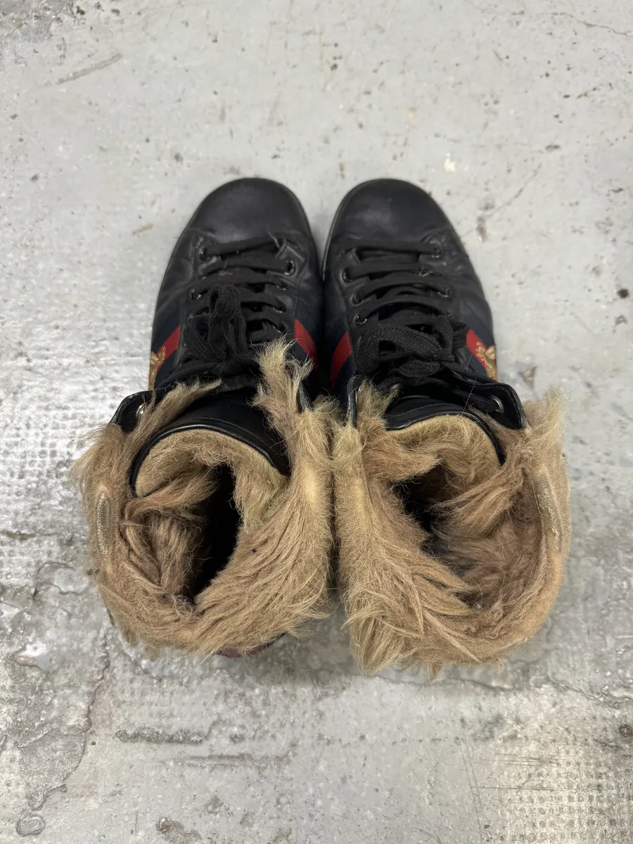 Gucci Ace Black High Fur Leather Sneakers - Image 7