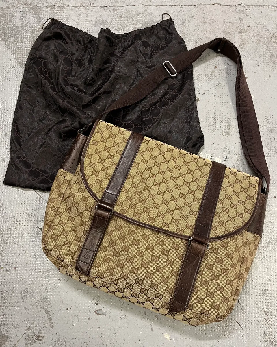 Gucci Beige Canvas Monogram Messenger Bag