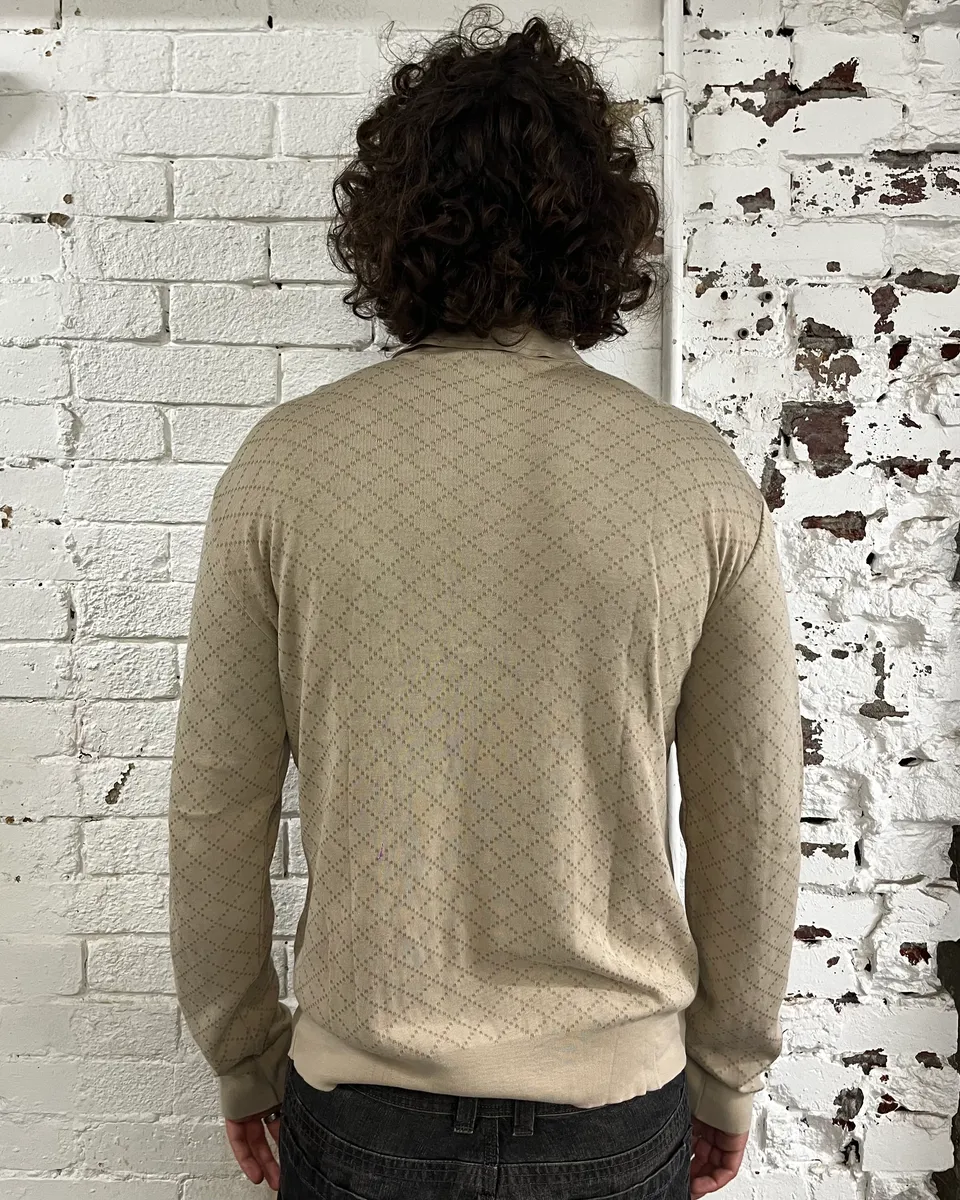 Gucci Beige Jacquard Longsleeve Polo Sweater - Image 3