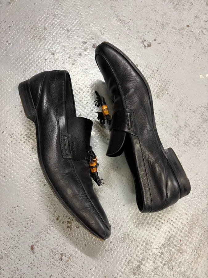 Gucci Black Leather Bamboo Loafers - Image 6