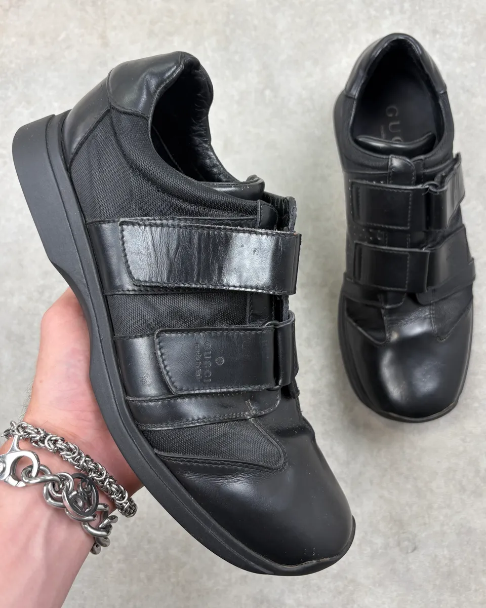 Gucci Black Leather Velcro Strap Sneakers