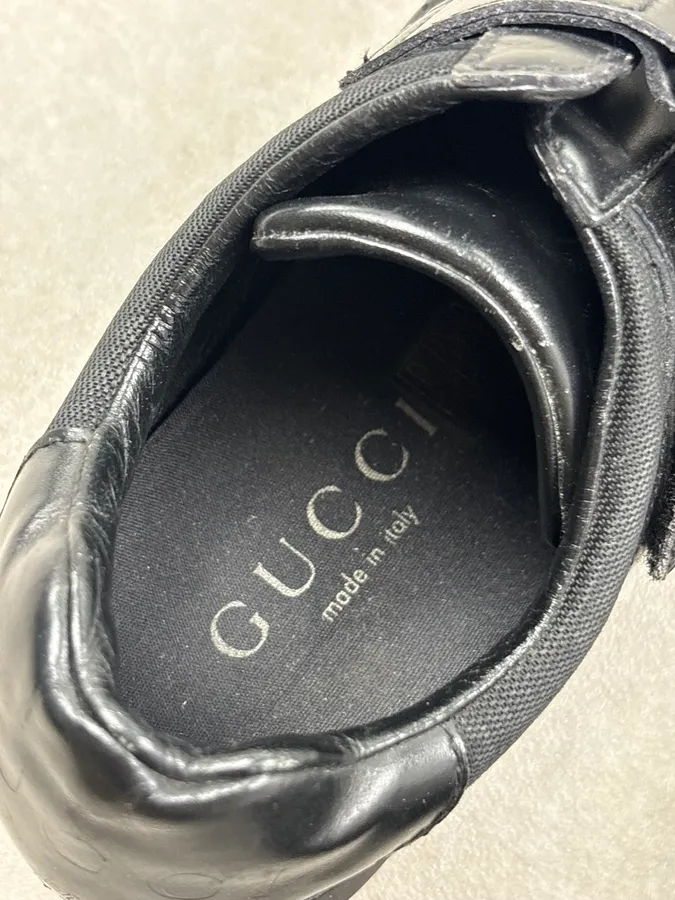 Gucci Black Leather Velcro Strap Sneakers - Image 8