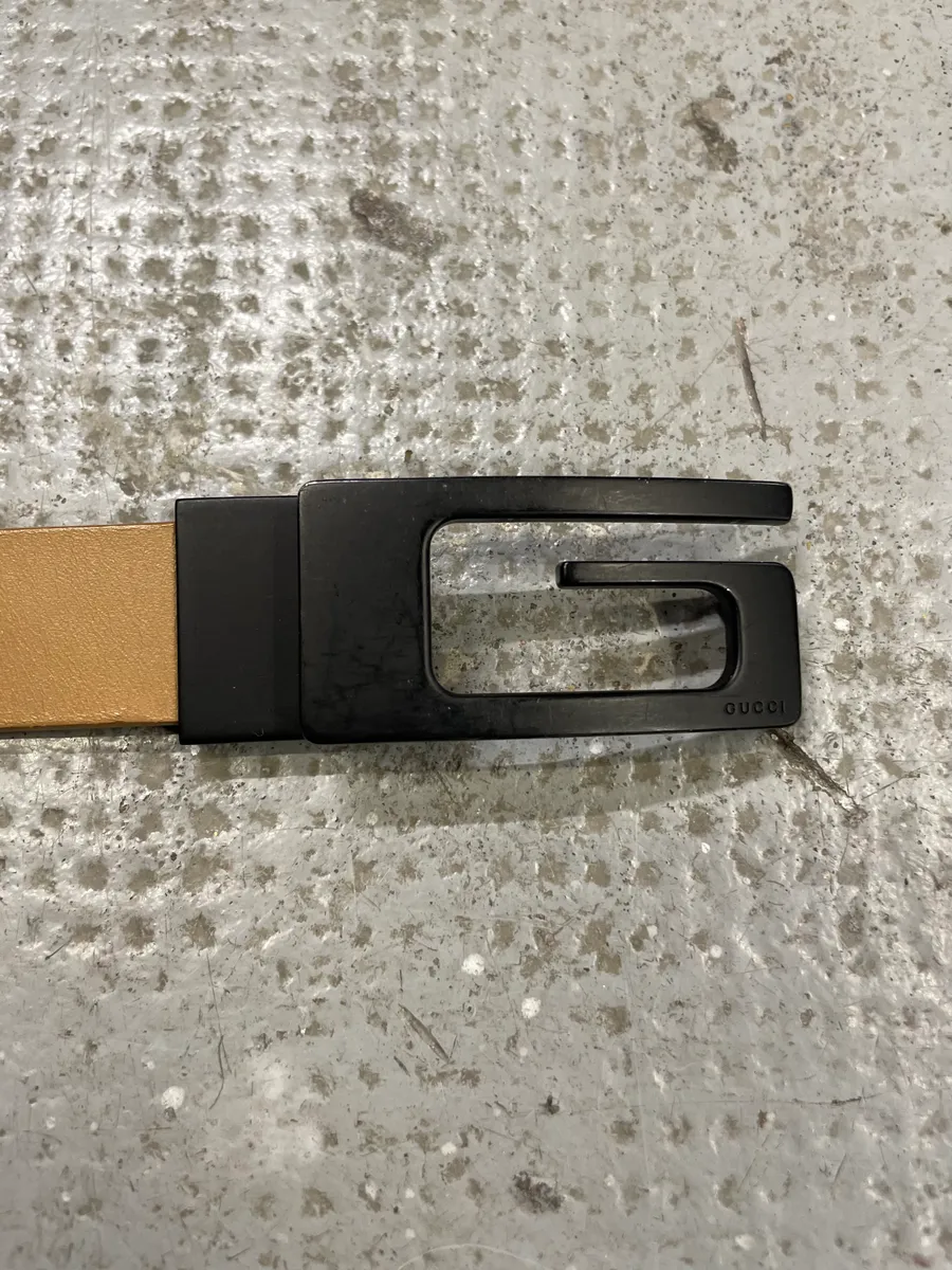 Gucci Black Metal G Beige Leather Belt - Image 6