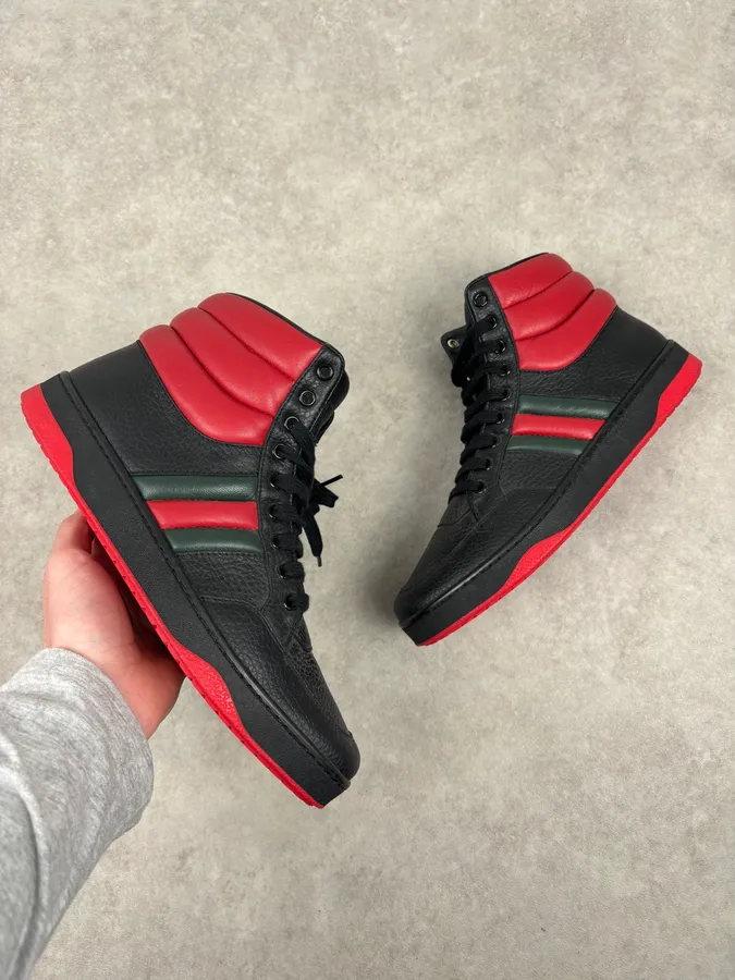 Gucci Black Red Leather High-Top Sneakers