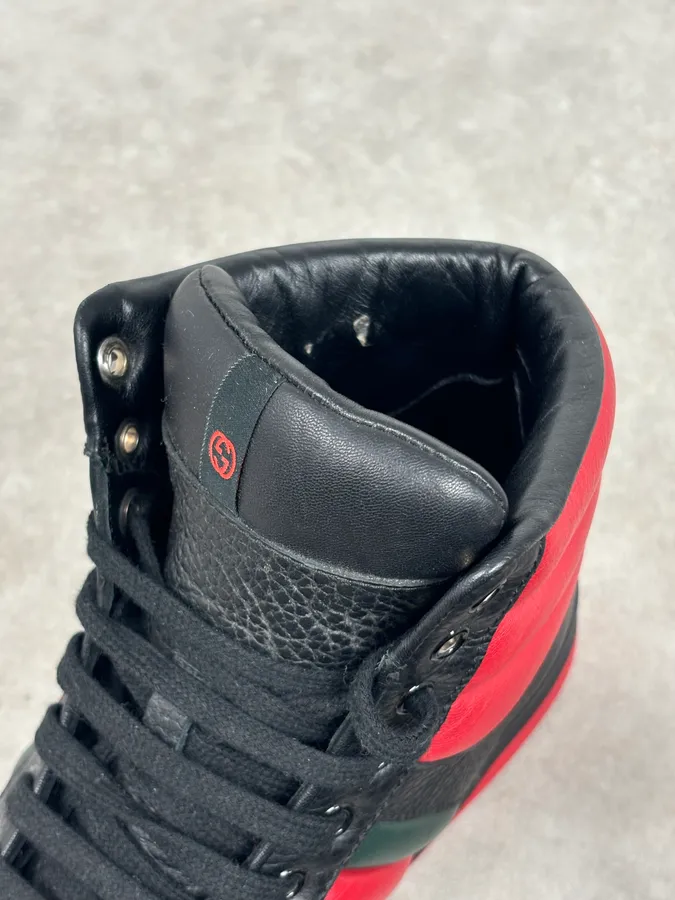 Gucci Black Red Leather High-Top Sneakers - Image 9