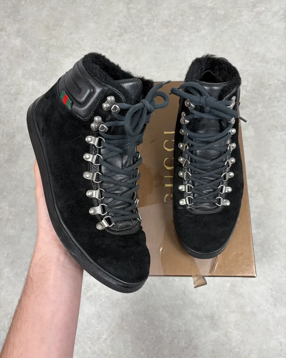 Gucci Black Suede Leather High Signature Sneakers