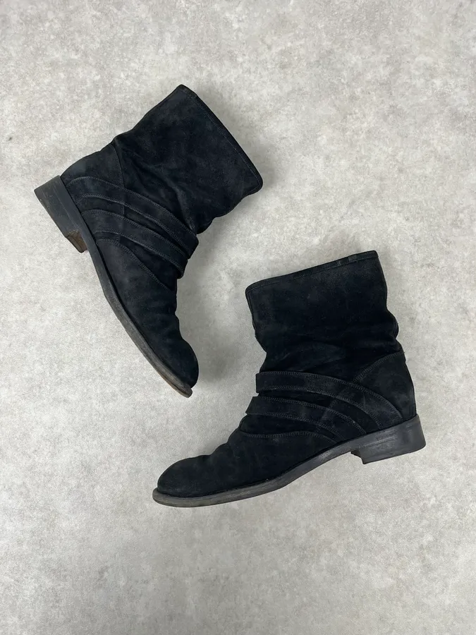 Gucci Black Two Buckle Suede Leather Boots - Image 4