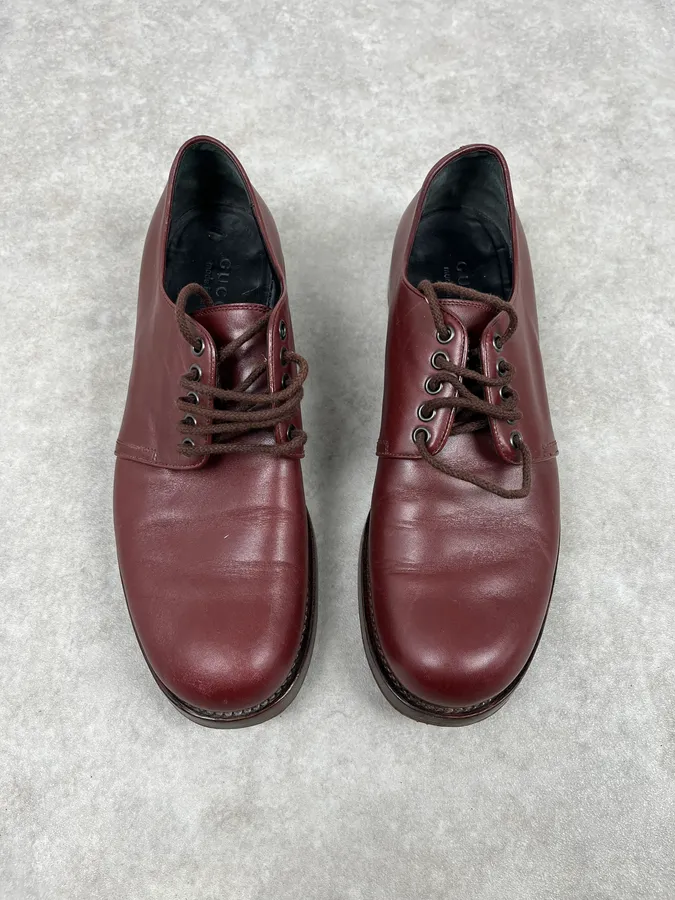 Gucci Bordeaux Leather Oxford Derby Shoes - Image 4