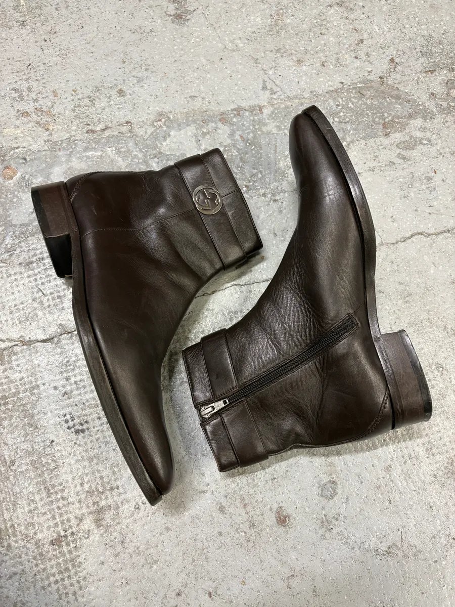 Gucci Brown Ankle Leather Boots - Image 6