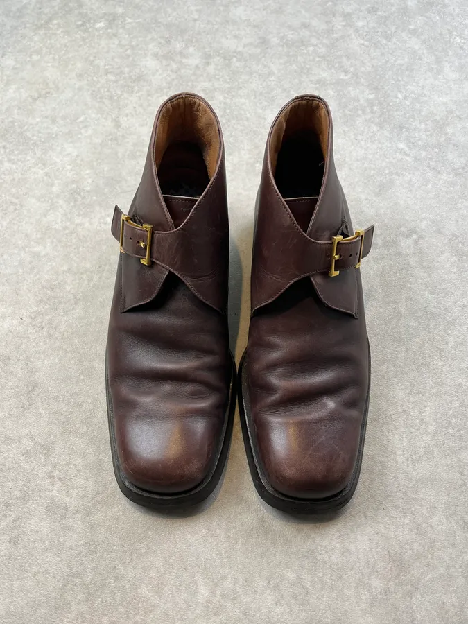 Gucci Brown Leather Buckle Boots - Image 5