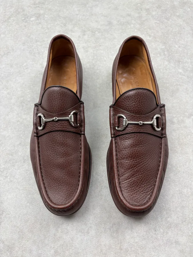 Gucci Brown Leather Horsebit Loafers - Image 4