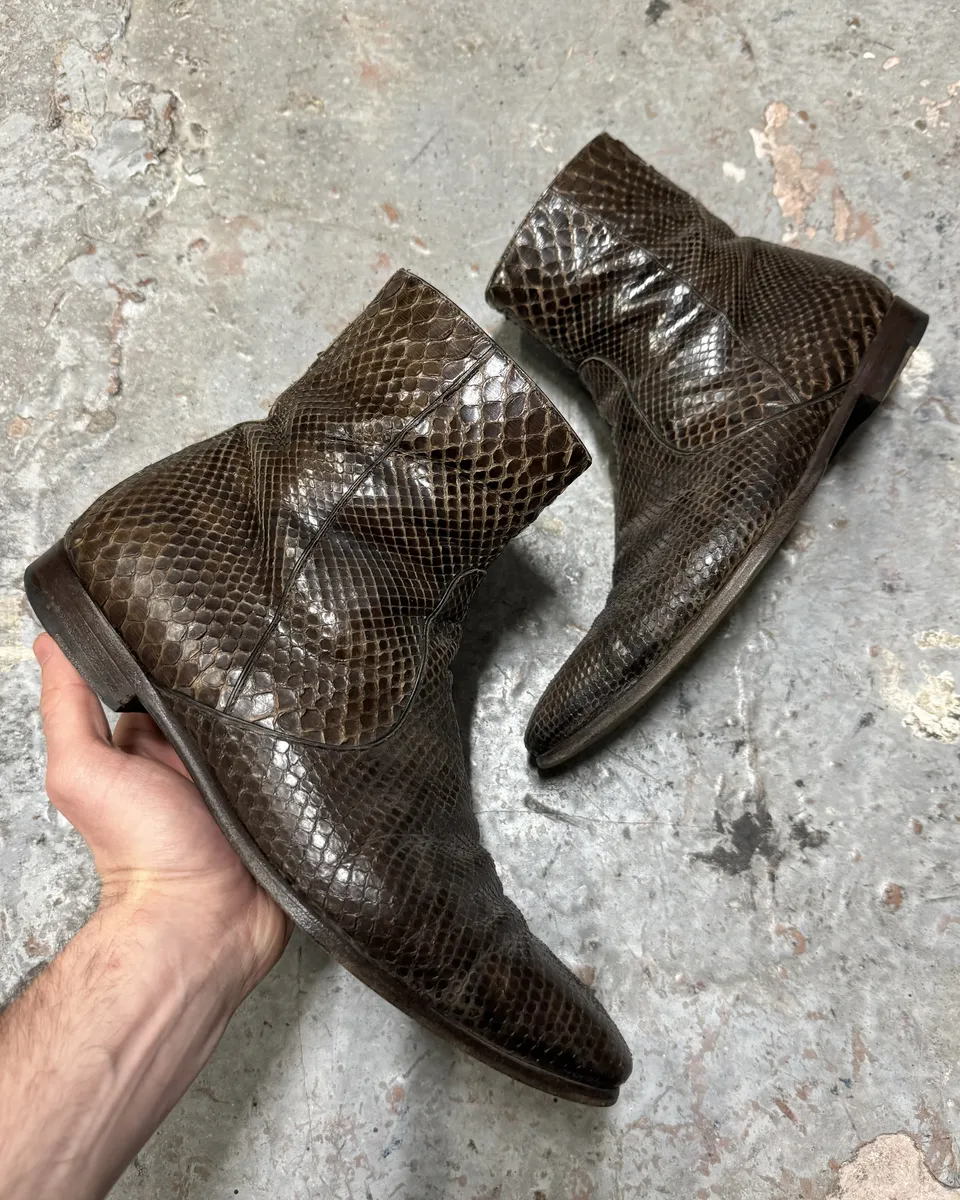Gucci Brown Leather Python Boots by Tom Ford