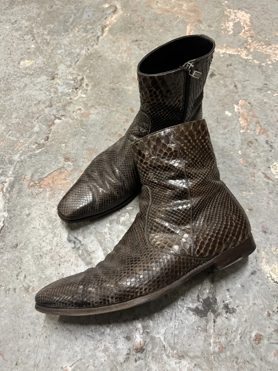 Gucci Brown Leather Python Boots by Tom Ford - Image 2