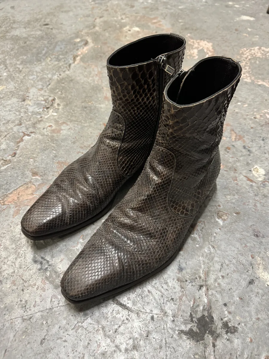 Gucci Brown Leather Python Boots by Tom Ford - Image 5