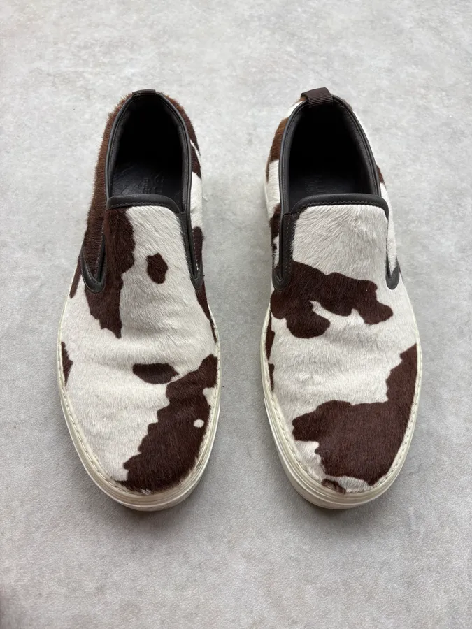 Gucci Brown & White Pony Hair Cow Slip-On Shoes - Image 2