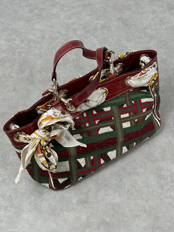 Gucci Burgundy Embroidered Beaded Canvas 85th Anniversary Positano Tote Bag - Image 3