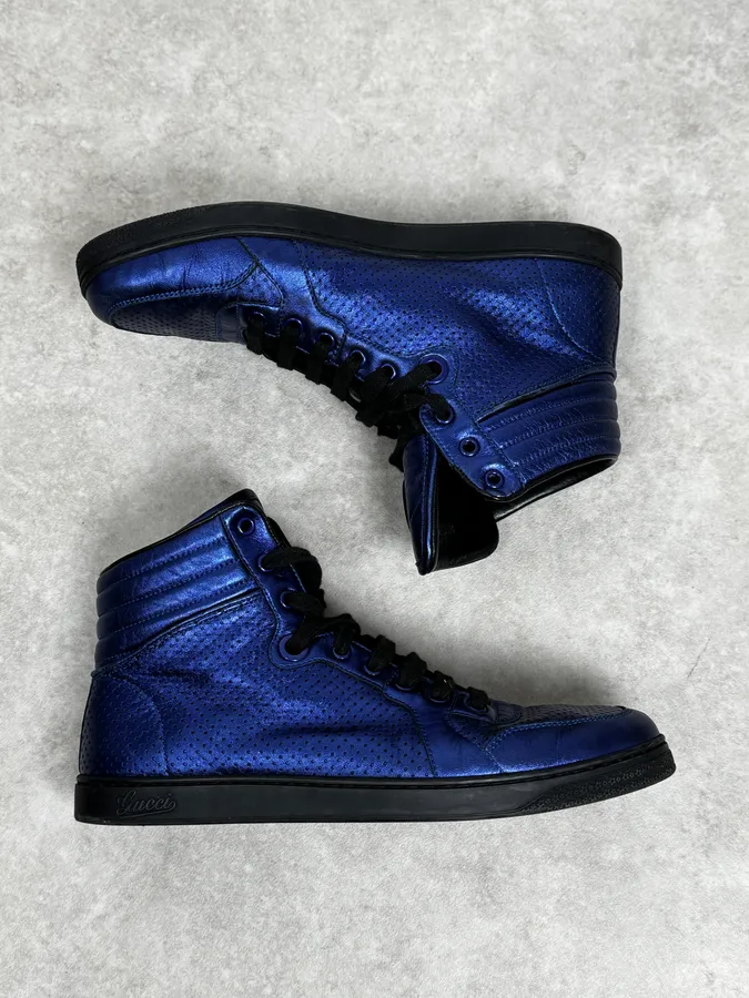 Gucci Electric Blue High Leather Sneakers - Image 2