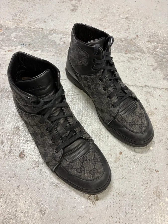 Gucci Grey Suede High Leather Sneakers - Image 4