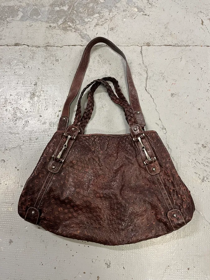 Gucci Hobo Ostrich Embossed Brown Bordeaux Leather Bag - Image 16
