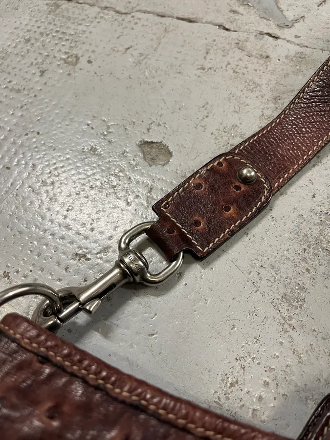 Gucci Hobo Ostrich Embossed Brown Bordeaux Leather Bag - Image 6
