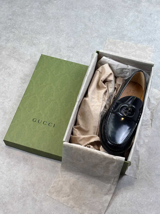 Gucci Interlocking GG Black Leather Loafers - Image 13
