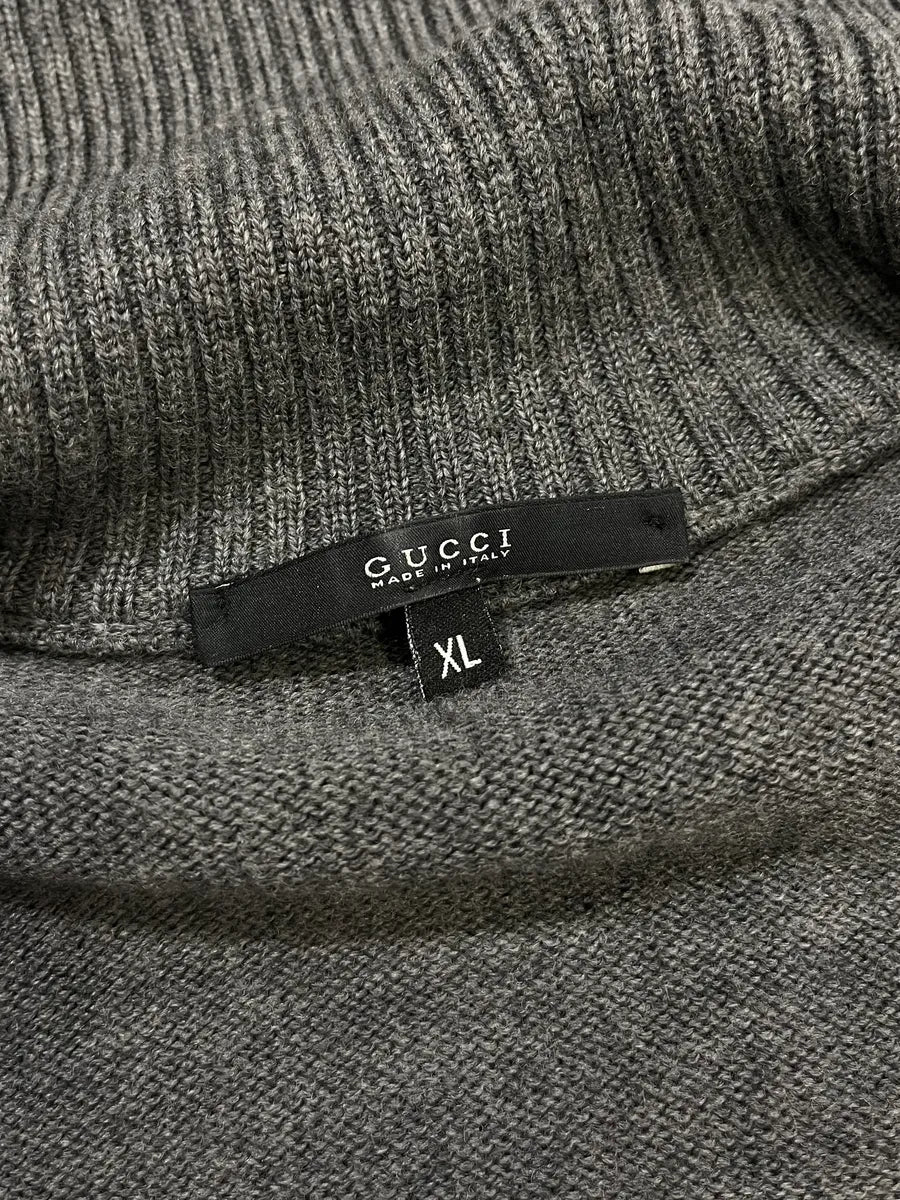 Gucci Italian Grey Wool Zip-Up Sweater - Image 9