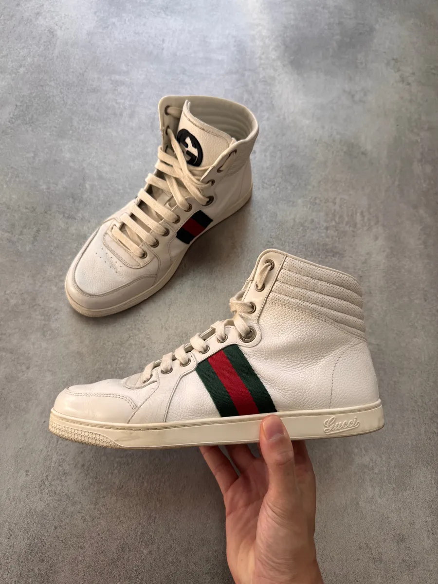 Gucci Italian White High Sneakers - Image 2