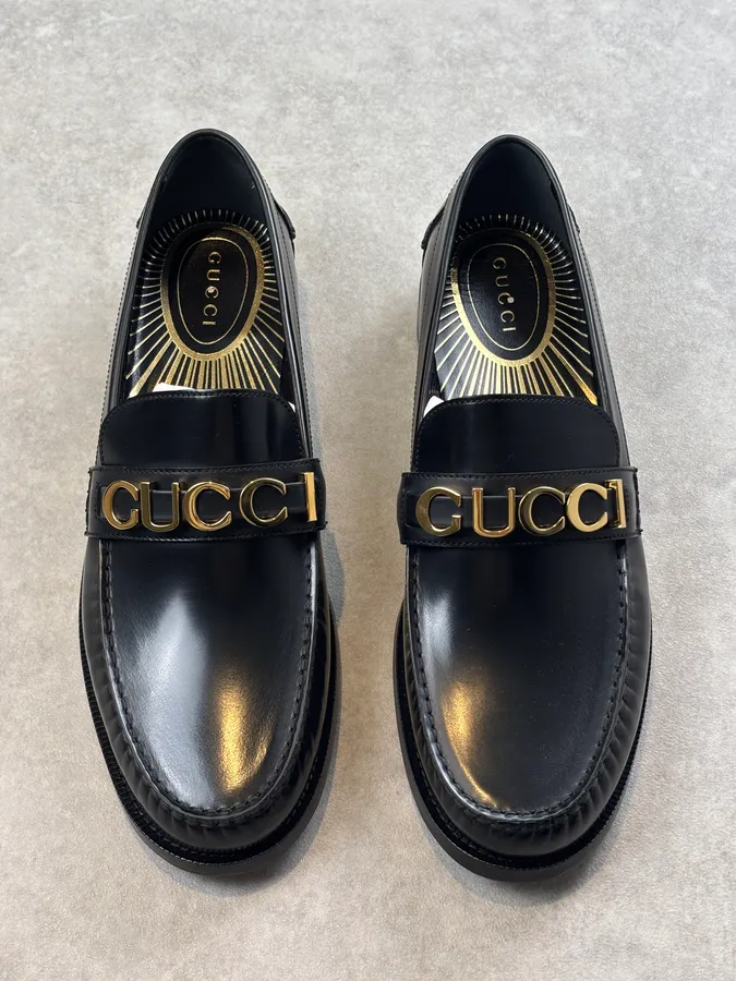 Gucci Millennial Ribot Logo Leather Loafers Black - Image 4