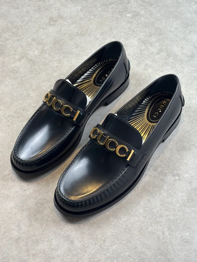 Gucci Millennial Ribot Logo Leather Loafers Black - Image 5