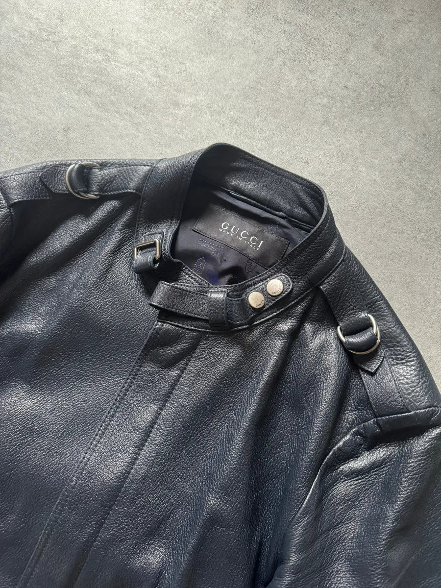 Gucci Navy Biker Leather Jacket by Frida Giannini - Image 8