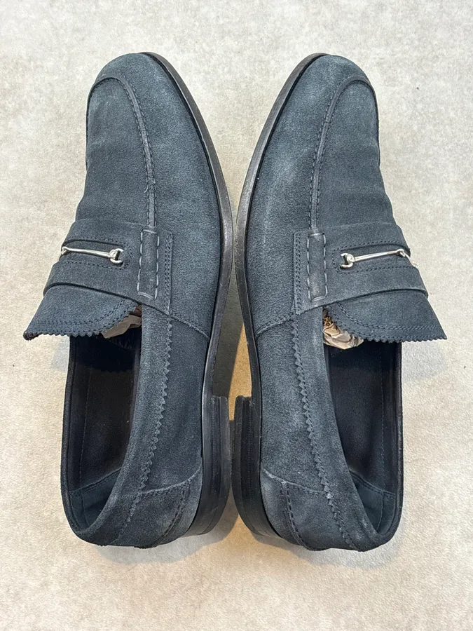 Gucci Navy Blue Suede Horsebit Loafers - Image 5