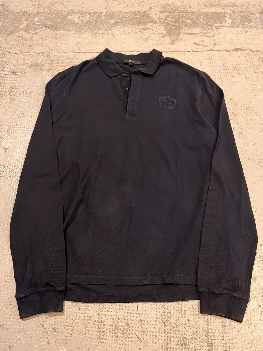 Gucci Navy Minimalist Longsleeve Polo - Image 4