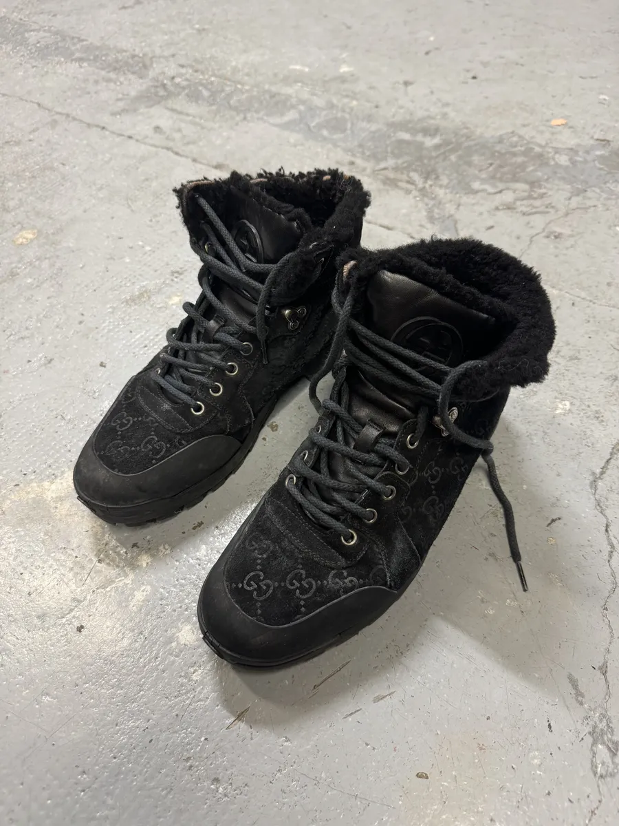 Gucci Nebraska Black Suede Fur Leather Boots - Image 4