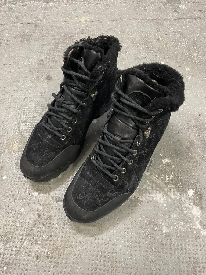 Gucci Nebraska Black Suede Fur Leather Boots - Image 3