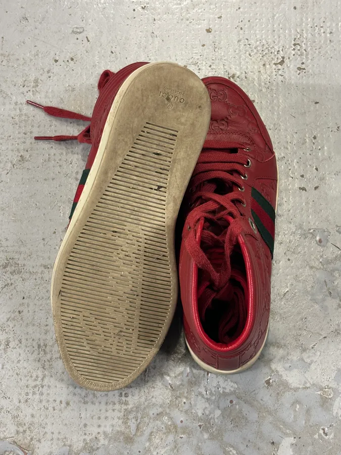 Gucci Red Leather GG Monogram High Sneakers - Image 10