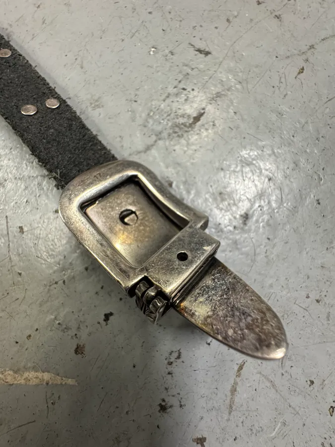 Gucci Silver Western Buckle & Bulls Black Leather Bracelet - Image 7