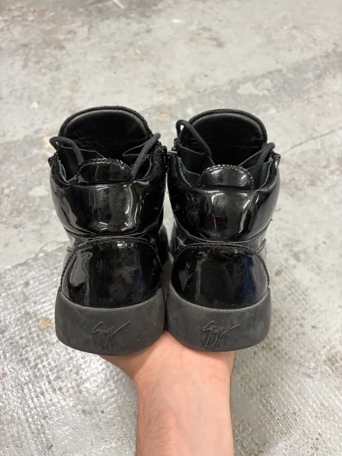Guiseppe Zanotti Shiny Black Leather Zip High Sneakers - Image 6