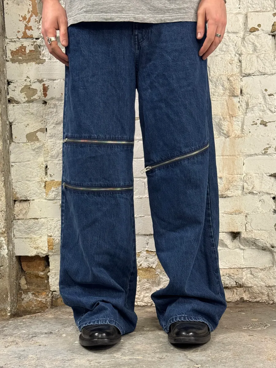 Helmut Lang 3-Zips Navy Denim Jeans