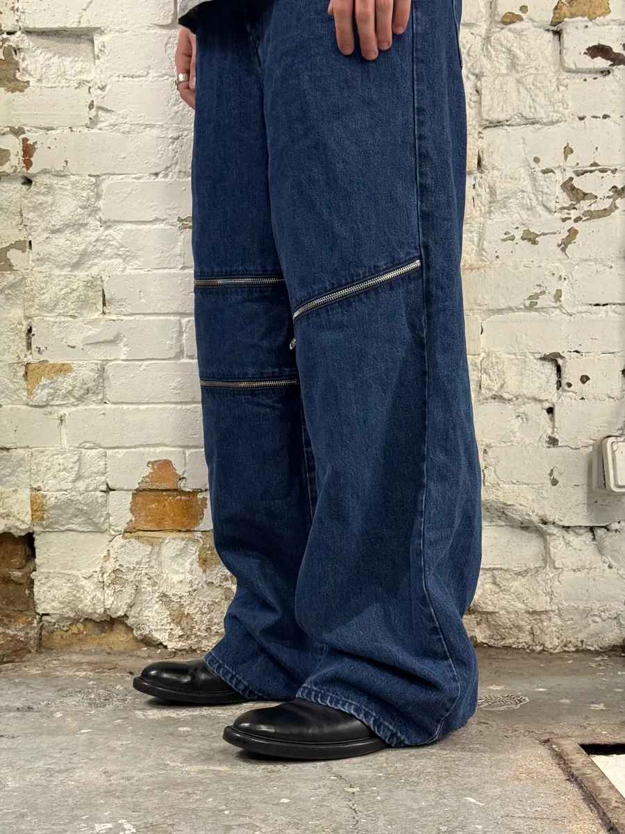 Helmut Lang 3-Zips Navy Denim Jeans - Image 3