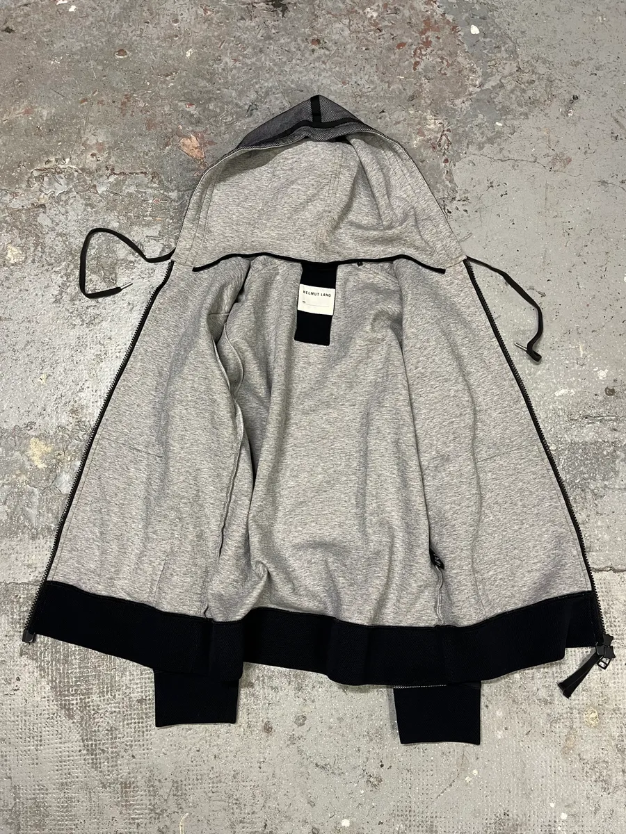 Helmut Lang Grey Black Lined Zipped Hoodie - Image 10