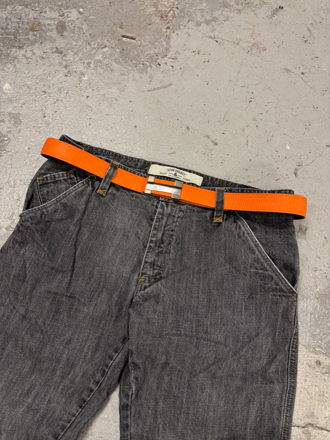 Hermès H Orange & Black Leather Belt