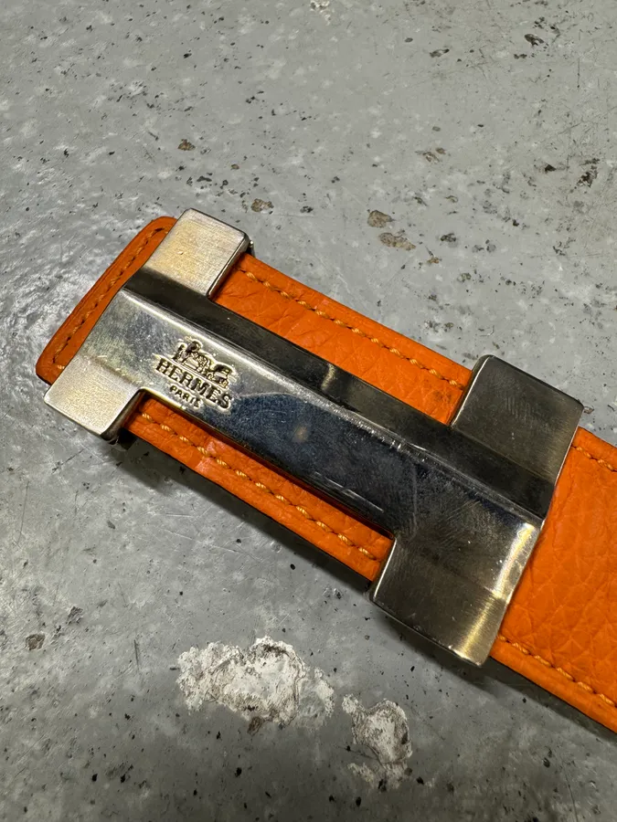 Hermès H Orange & Black Leather Belt - Image 4