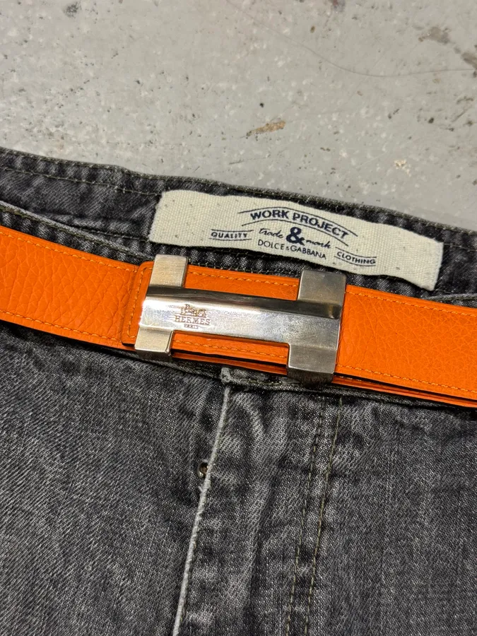 Hermès H Orange & Black Leather Belt - Image 9
