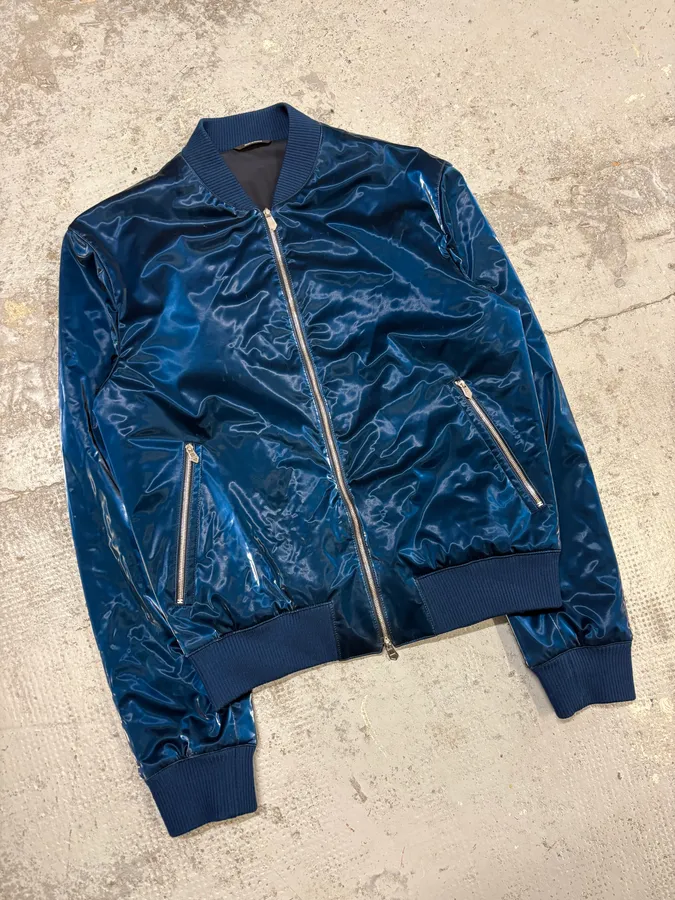 Hermès Metallic Blue Nylon Bomber Jacket - Image 4