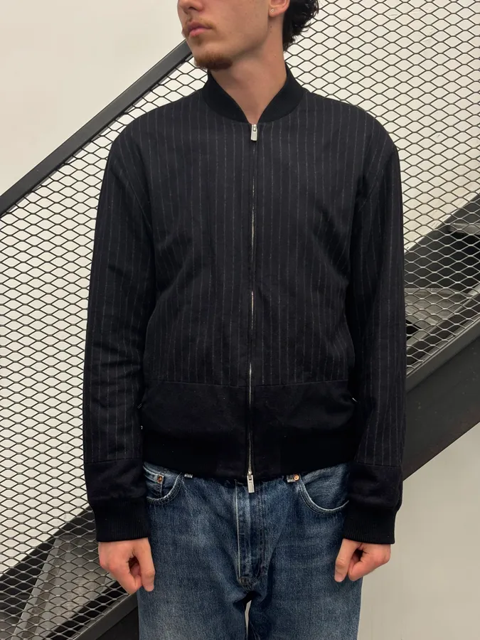 Hermès Navy Wool Pinstripe Bomber Jacket - Image 2