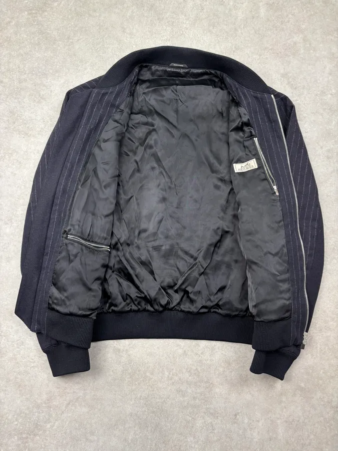 Hermès Navy Wool Pinstripe Bomber Jacket - Image 7