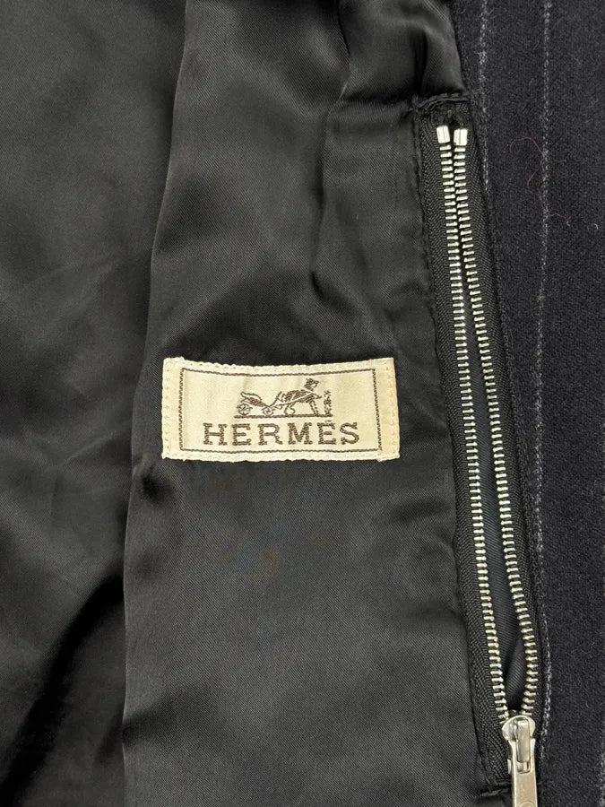 Hermès Navy Wool Pinstripe Bomber Jacket - Image 9
