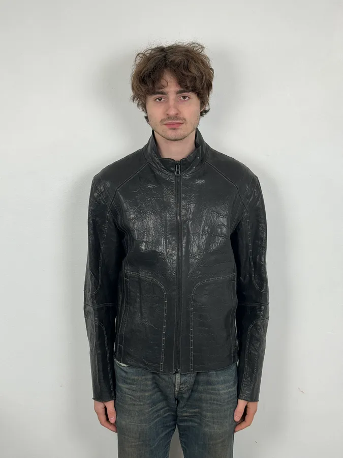 Hugo Boss Black Eroded Leather Jacket - Image 2