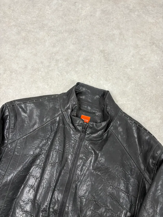 Hugo Boss Black Eroded Leather Jacket - Image 4