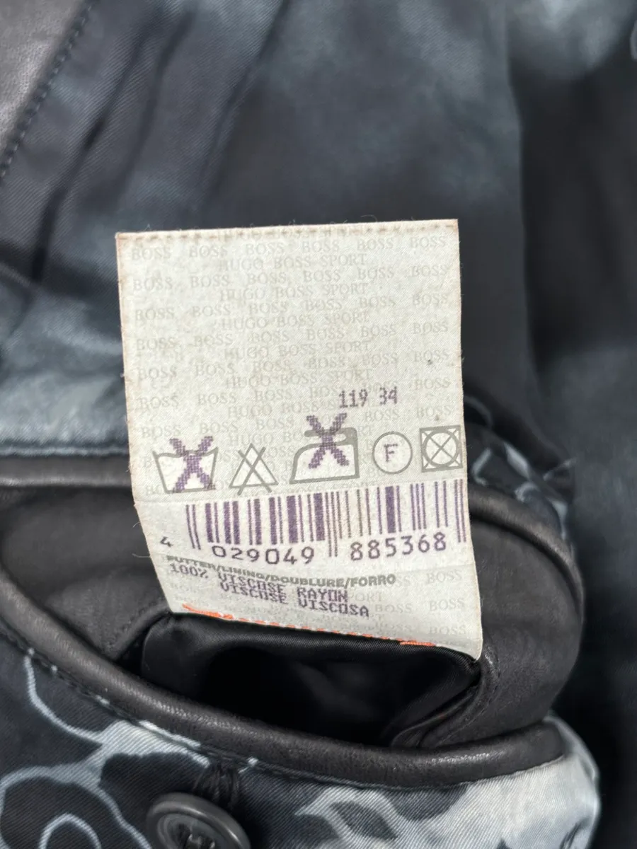 Hugo Boss Dark Grey Leather Blouson Padded Moto Jacket - Image 13